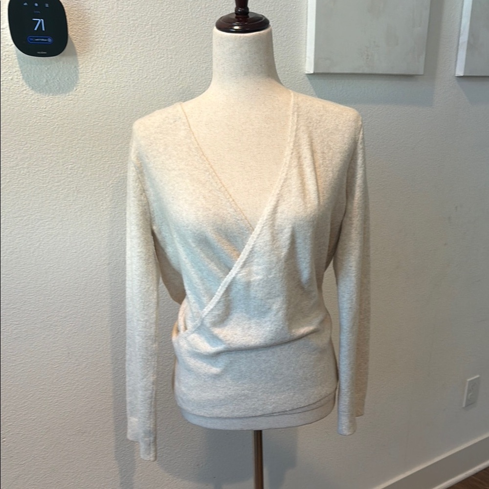 hinge Cream Off-the-Shoulder Wrap Sweater